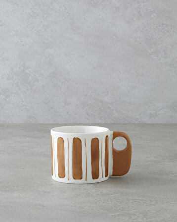 Earthline New Bone China Kupa 380 ml Beyaz-Kahverengi