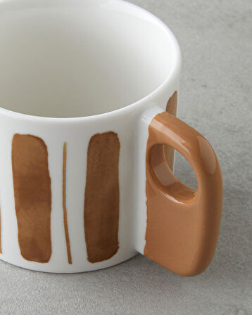 Earthline New Bone China Kupa 380 ml Beyaz-Kahverengi