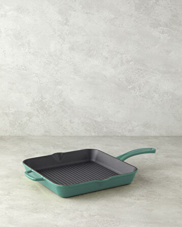 Hecha Demir Döküm Kare Grill Tava 30 cm Biberiye Yeşili