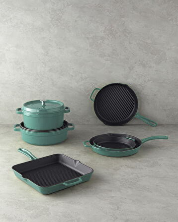 Hecha Demir Döküm Kare Grill Tava 30 cm Biberiye Yeşili