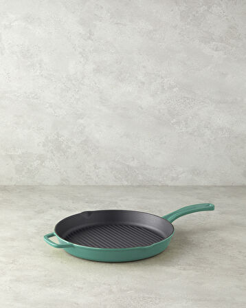 Hecha Demir Döküm Yuvarlak Grill Tava 28x4 cm Biberiye Yeşili