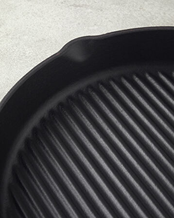 Hecha Demir Döküm Yuvarlak Grill Tava 28x4 cm Biberiye Yeşili