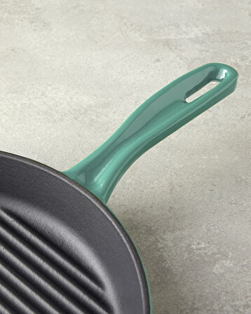Hecha Demir Döküm Yuvarlak Grill Tava 28x4 cm Biberiye Yeşili