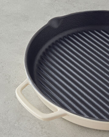 Hecha Demir Döküm Yuvarlak Grill Tava 28x4 cm Krem