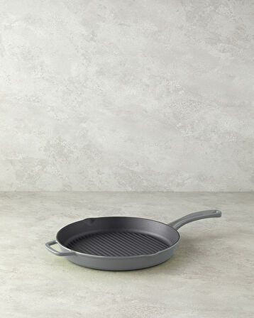 Hecha Demir Döküm Yuvarlak Grill Tava 28x4 cm Gri