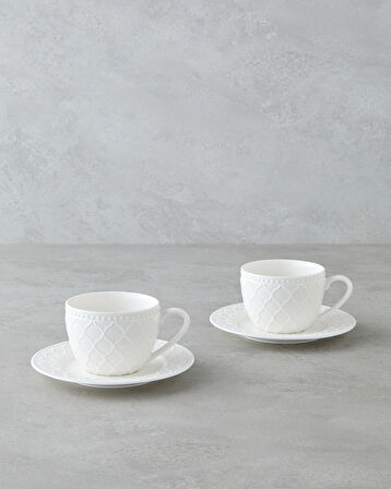 Carmen New Bone China 4 Parça 2 Kişilik Çay Fincanı Takımı 220 ml Beyaz