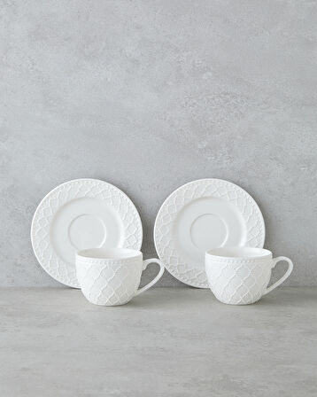 Carmen New Bone China 4 Parça 2 Kişilik Çay Fincanı Takımı 220 ml Beyaz