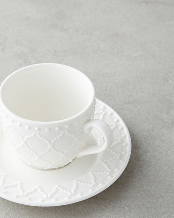 Carmen New Bone China 12 Parça 6 Kişilik Kahve Fincan Takımı 100 ml Beyaz