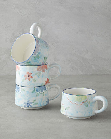 Pastel Blooming Seramik Kupa 260 ml Mavi - Kırmızı -Yeşil