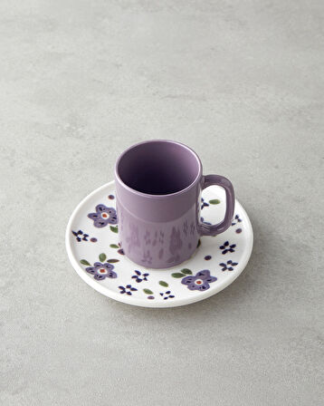 Floretta Bone Porselen 4 Parça 2 Kişilik Kahve Fincan Takımı 90 ml Mor