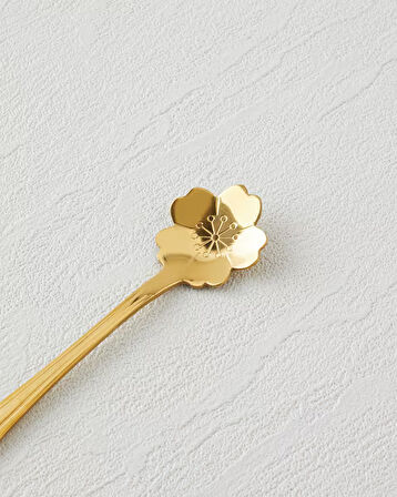 Luxe Flora Paslanmaz Çelik Tatlı Kaşığı 4 Parça Gold