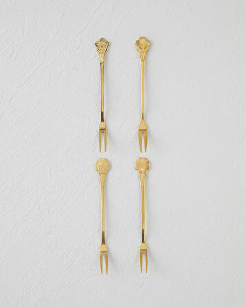 Flora Paslanmaz Çelik Kokteyl Çatalı 4 Parça Gold
