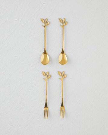 Lush Elegance Paslanmaz Çelik T.Çatal-Kaşık Set 4 Parça Gold