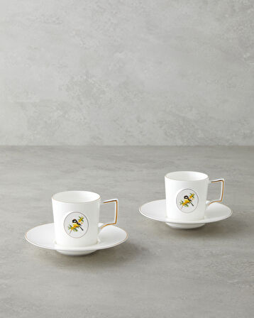 Charmed Dream Porselen 4 Parça 2 Kişilik Double Kahve Fincan Takımı 155 ml Beyaz-Gold