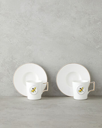 Charmed Dream Porselen 4 Parça 2 Kişilik Double Kahve Fincan Takımı 155 ml Beyaz-Gold