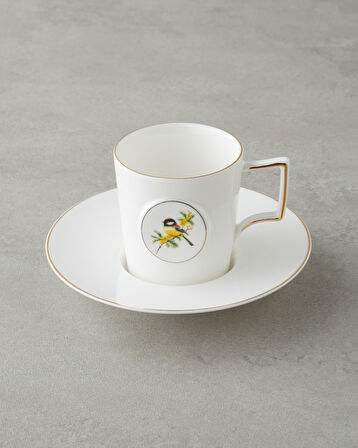 Charmed Dream Porselen 4 Parça 2 Kişilik Double Kahve Fincan Takımı 155 ml Beyaz-Gold