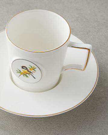 Charmed Dream Porselen 4 Parça 2 Kişilik Double Kahve Fincan Takımı 155 ml Beyaz-Gold