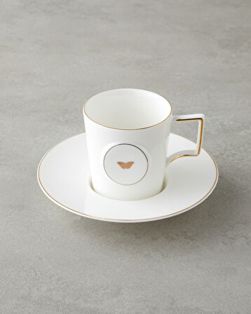 Charmed Glow Porselen 4 Parça 2 Kişilik Double Kahve Fincan Takımı 155 ml Beyaz-Gold