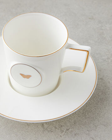 Charmed Glow Porselen 4 Parça 2 Kişilik Double Kahve Fincan Takımı 155 ml Beyaz-Gold