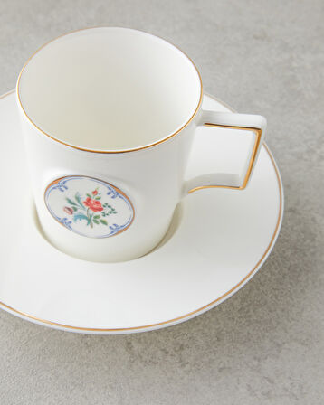 Charmed Bloom Porselen 4 Parça 2 Kişilik Double Kahve Fincan Takımı 155 ml Beyaz-Gold
