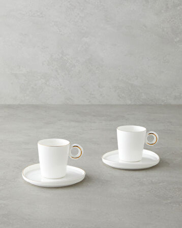 Eclipsed Porselen 4 Parça 2 Kişilik Kahve Fincan Takımı 85 ml Beyaz-Gold