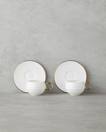 Moonlit Porselen 12 Parça 6 Kişilik Kahve Fincan Takımı 90 ml Beyaz-Gold