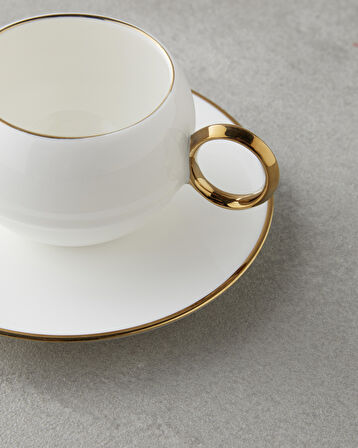 Moonlit Porselen 12 Parça 6 Kişilik Kahve Fincan Takımı 90 ml Beyaz-Gold