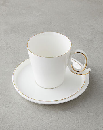 Ivory Porselen 12 Parça 6 Kişilik Kahve Fincan Takımı 85 ml Beyaz-Gold