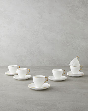 Sheen Porselen 12 Parça 6 Kişilik Kahve Fincan Takımı 90 ml Beyaz-Gold