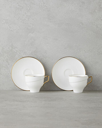 Sheen Porselen 12 Parça 6 Kişilik Kahve Fincan Takımı 90 ml Beyaz-Gold