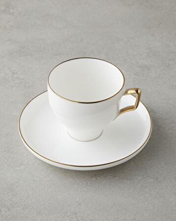 Sheen Porselen 12 Parça 6 Kişilik Kahve Fincan Takımı 90 ml Beyaz-Gold