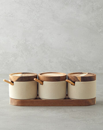 Mara Dolomite 3'lü Baharatlik 27x9 cm Bej