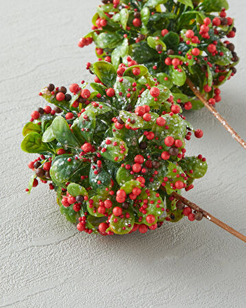 Ball Flower Tek Dal Yapay Çiçek 61 cm Kırmızı - Yeşil