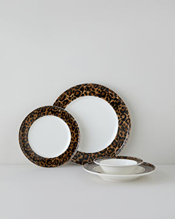 Leopardo Bone Porselen Yemek Takımı 24 Parça 6 Kişilik Kahverengi