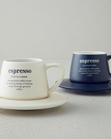 Phoebe New Bone China 4 Parça 2 Kişilik Kahve Fincan Takımı 90 ml Lacivert - Krem