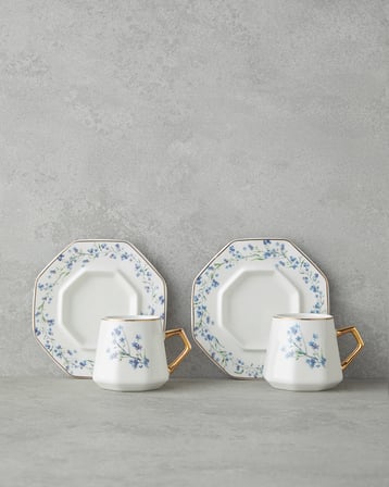 Lavendpetal New Bone China 12 Parça 6 Kişilik Kahve Fincan Takımı 80 ml Mavi
