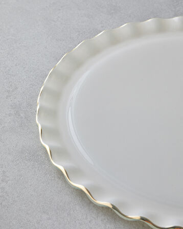 Lustre Cam Kapaklı Kek Standı 31 cm Krem-Gold