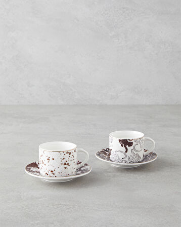 Feline New Bone China 4 Parça 2 Kişilik Kahve Fincan Takımı 100 ml Kahverengi