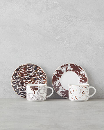 Feline New Bone China 4 Parça 2 Kişilik Kahve Fincan Takımı 100 ml Kahverengi
