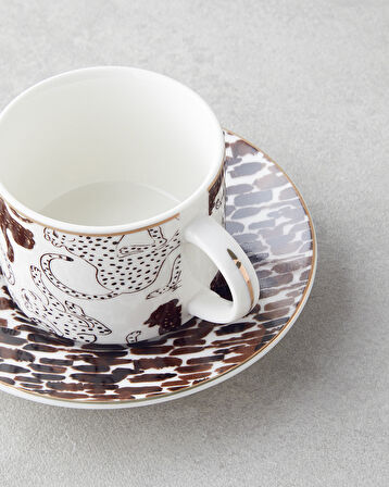 Feline New Bone China 4 Parça 2 Kişilik Kahve Fincan Takımı 100 ml Kahverengi