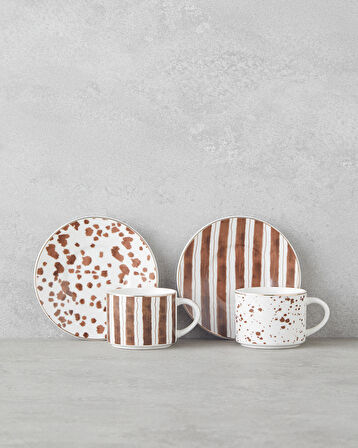 Sedona New Bone China 4 Parça 2 Kişilik Kahve Fincan Takımı 100 ml Kahverengi