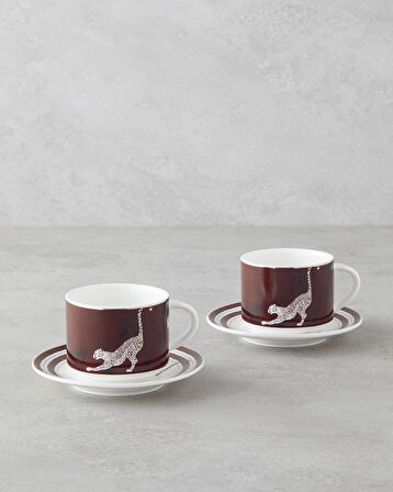 Feline New Bone China 4 Parça 2 Kişilik Çay Fincanı Takımı 230 ml Kahverengi
