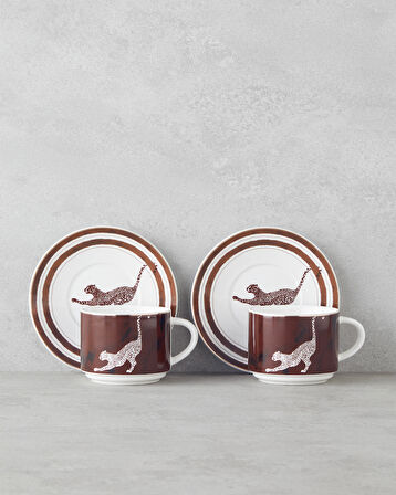 Feline New Bone China 4 Parça 2 Kişilik Çay Fincanı Takımı 230 ml Kahverengi
