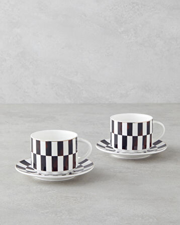 Emberly New Bone China 4 Parça 2 Kişilik Çay Fincanı Takımı 230 ml Kahverengi