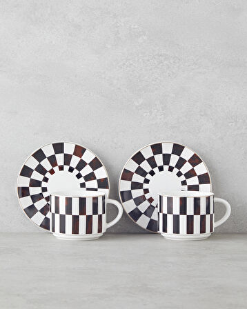 Emberly New Bone China 4 Parça 2 Kişilik Çay Fincanı Takımı 230 ml Kahverengi