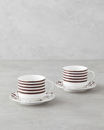 Sedona New Bone China 4 Parça 2 Kişilik Çay Fincanı Takımı 230 ml Kahverengi