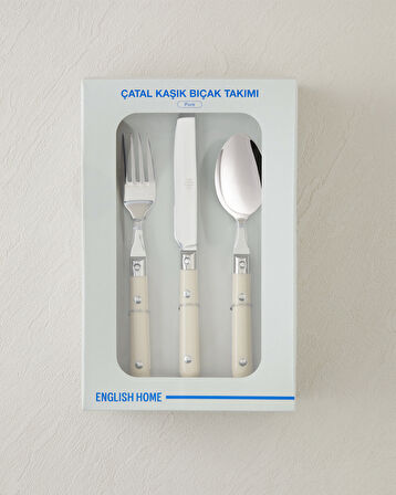 Pure Paslanmaz Çelik Çatal Kaşık Bıçak Tk. 18 Parça 6 Kişilik Krem
