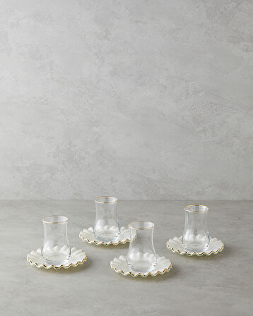 Lustre Cam 8 Parça 4 Kişilik Çay Seti 170 ml Krem-Gold