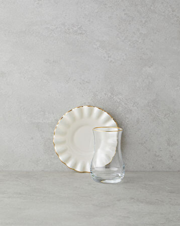 Lustre Cam 8 Parça 4 Kişilik Çay Seti 170 ml Krem-Gold
