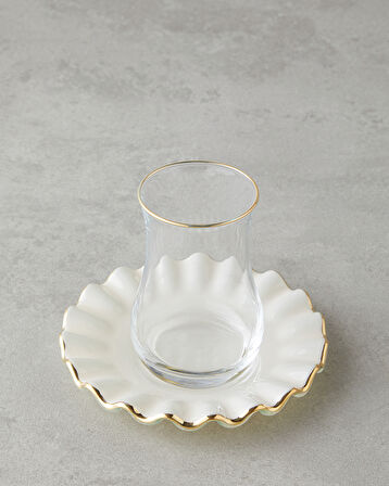 Lustre Cam 8 Parça 4 Kişilik Çay Seti 170 ml Krem-Gold